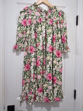 SweetHoney Girls Olive Green Floral Nightgown with Pink Blooms, 5Y